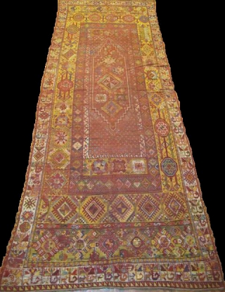 Moroccan Rabat Corridor Carpet, exceptional natural colors including vibrant yellow and several hues of green. corroded cochineal field has areas of kasmiring that are visible from the back. An enigmatic rendering of  ...