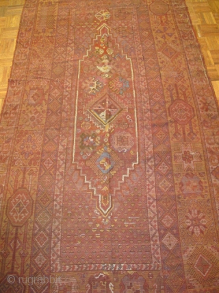 Moroccan Rabat Corridor Carpet, exceptional natural colors including vibrant yellow and several hues of green. corroded cochineal field has areas of kasmiring that are visible from the back. An enigmatic rendering of  ...