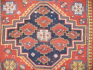 Triple-medallion Kazak rug, West Caucasus. Circa 1880. [215x141 cm] or [7'1"x4'7"] All wool with beautiful saturated colours. Good condition with a few small repiled areas. Top collector's item.     