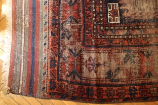 Large Baluch Timuri Main Tent Carpet 1850-1870. Size 294 x 182 cm.( cca 10’ x 6’)
Free shipping to EU!
Bought in Budapest from an Afghan guy who found this ancient, exciting beauty in  ...