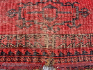 Turkoman Beshir Ersari large torba face, cca 1875.

Wool on animal hair. 78" x 23" (195cm x 53cm). 
Good preservation for age with low pile areas. See photos. 
This is one of a  ...