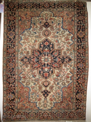 Late 19th Century  Sarouk Ferahan – 3.5’x5’
Beautiful rug.  Ends have been professionally restored.  Nice even low pile but not down to the knots.  Some old glue on the  ...