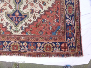 Saruk Persian Rug - nice colours, some loss on the fringes, and wear in central medallion. 203cm x 127cm. 380 pounds sterling.           