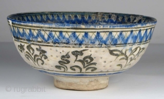  ISL0132 Persian Safavid Period Pierced Ceramic Bowl, 17th/18th Century, 7" x 3.25",  Some restoration                 