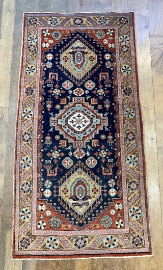  Nice antique Karaja rug with birds and people ca 1900
177 x 90 cm cleaned and ends stopped good condition             