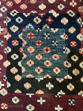 This lovely Tibetan seating square  made ca 1900 was sourced in Tibet nearly 25 years ago, had some repairs done there including new ends.  Design is based on tie dye  ...