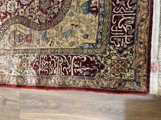 Lovely signed silk Hereke prayer rug mid 20 c about 1.5 x 1 m
Mint condition no cracking from an old English collection purchased at Christie’s around 1990      