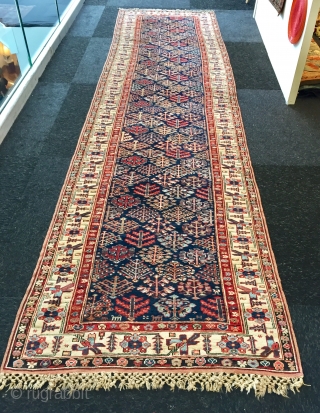 Lovely north west Persian shrub design long rug. 
First half 19 c in excellent condition all original sides and end finishes.
Lots of lovely aubergine and as you would expect great wooland weave  ...