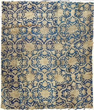  here is a lovely 17 c silk composite Safavid brocade fragment with very unusual design size 27 x 24 cm.  Lightly stuck to card ready to be framed   