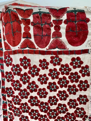  here is a lovely antique phulkari from western Punjab (now pakistan ) ca 1920 s unusually fine and in excellent condition size 186 x 122 cm.      