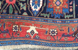 Nice Bijar rug just in needs a clean size 225 X 133. All wool, colours all seem natural small amount old repair to bottom border (see detail ) half guard missing at  ...