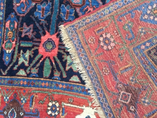 Nice Bijar rug just in needs a clean size 225 X 133. All wool, colours all seem natural small amount old repair to bottom border (see detail ) half guard missing at  ...