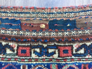 Unusual antique bagface probably made by Kurds of the veramin area  All natural dyes handspun undyed Ivory warps with various shades of red and brown (dyed and undyed) handspun wool wefts.  ...