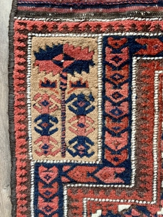 Here is a lovely antique camel ground Baluch prayer rug ca 1880.   Super soft camel wool field very finely knotted  187 k p s I ( 11 horizontally 17  ...