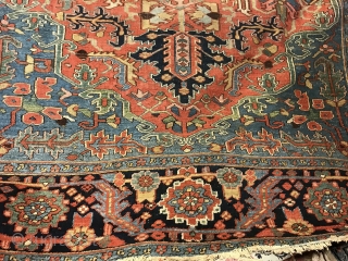 Lovely antique heriz carpet ca 1900 size 335 x 235 cm natural dyes light blue field cleaned good condition              
