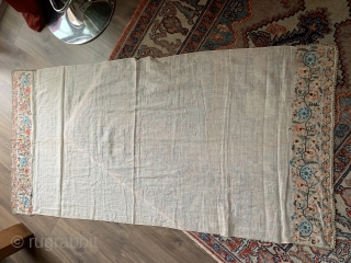 very nice antique ottoman sash mid 19 c size 148 x 74cm beautifully embroidered with silk and metal thread .  Natural dyes complete and good condition the plain ground in remarkably  ...