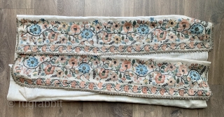 very nice antique ottoman sash mid 19 c size 148 x 74cm beautifully embroidered with silk and metal thread .  Natural dyes complete and good condition the plain ground in remarkably  ...