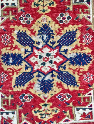 Late 18 c  Turkish Dazgiri, so called Mc Mullan design yastik 60 x59 cm almost identical to the published example great colour and weave chipped ends no repair available   