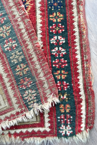 Late 18 c  Turkish Dazgiri, so called Mc Mullan design yastik 60 x59 cm almost identical to the published example great colour and weave chipped ends no repair available   