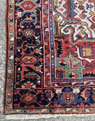 Nice old Heriz carpet in excellent condition size 4.07 x 3.1 m
Lovely colours with lots of green all seem natural. Pretty much full pile some original kelim finish ends stopped just washed
Could  ...