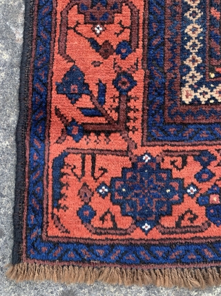 Beautiful antique Baluch rug in excellent condition. Camel pile  and warps unusually. So called Arab Baluch size 2-3 x 112 cm all natural dyes pre 1900      