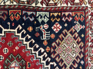 Very fine antique qashqai bag with goats ca 1890. Velvety pile, natural dyes                    