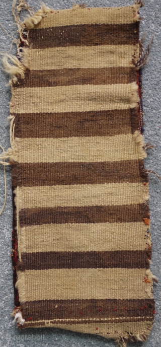 antique Shasavan spoon bag ca 1900 with original striped back size 42 x 18 cm. All good dyes whites are cotton. Nibble to one corner could use a clean    