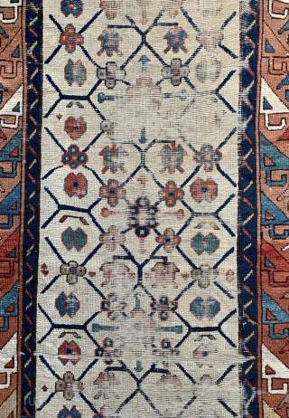 here is an early 19 c runner probably eastern Kurdistan size 273 x 99 cm.  Very rare piece could be restored           