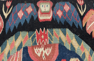 beautiful antique early 19 c Swedish tapestry (flamskvav) square with annunciation scene. Size 44 x 43 cm these are more common in longer size double this length.  Back is antique but  ...