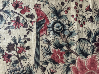 here is an exceptional Indian chintz fragment from the coramandel coast mid 18 c or before size 100 x 39 cm retains original glaze good condition for the age and has original  ...