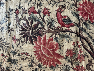 here is an exceptional Indian chintz fragment from the coramandel coast mid 18 c or before size 100 x 39 cm retains original glaze good condition for the age and has original  ...