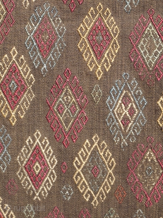 very rare 100% silk verneh saddlebag ca 1880. Brown silk base with various coloured silk embroidery including cochineal. All the silk looks hand spun. Condition is good, clean with no stains or  ...
