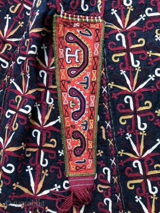 Lovely Tekke chirpy that just came in.  Very fine embroidery excellent condition and early block printed backing cloth suggest this has good age 1880 or before. Colours all natural. Available  