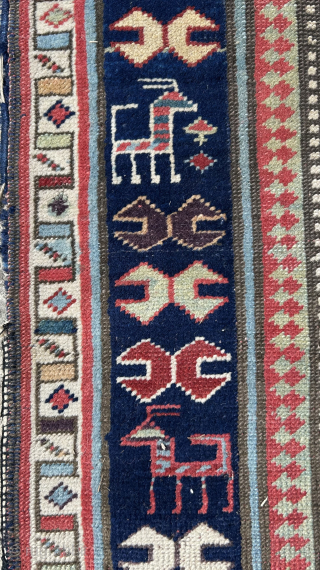  nice old north west persian runner with great colours including purple. Memling Gul design mid 19 c size 317 x 107 cm.  One end slightly missing and worn.  Repairable  ...