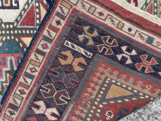  nice old north west persian runner with great colours including purple. Memling Gul design mid 19 c size 317 x 107 cm.  One end slightly missing and worn.  Repairable  ...