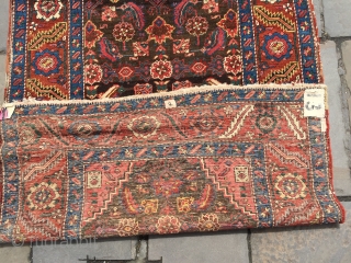 Very nice antique Bakshaish runner ca 1880 size 410 X 102 cm.
Natural dyes wool pile cotton foundation generally good condition bit of wear one corner detailed kelim finish one
End. Original selvedges present  ...