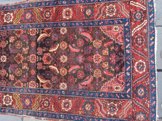 Very nice antique Bakshaish runner ca 1880 size 410 X 102 cm.
Natural dyes wool pile cotton foundation generally good condition bit of wear one corner detailed kelim finish one
End. Original selvedges present  ...