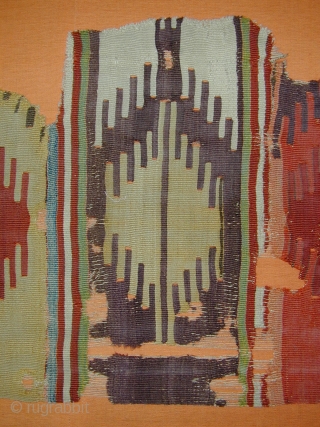 Large Sivas multiple niche prayer kelim fragment early 18C.Great colours including aubergine. size 123 X 61 cm
Mounted on heavy wooden stretcher hand dyed conran fabric (164 x 79 cm)    