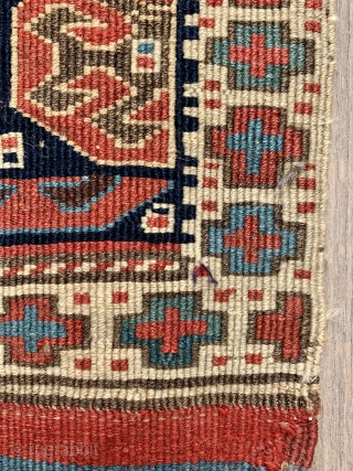 beautiful antique Shasavan reverse sumac bag from an American collection.  This design normally found in mafrash panels much rarer in bags and this one has rare cruciform border. All wool and  ...