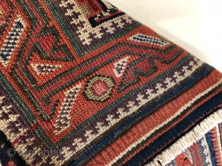 Super mid 19 c Kurdish piled  mafrash panel 
Great colours including lots of aubergine size 115 x 50 cm             