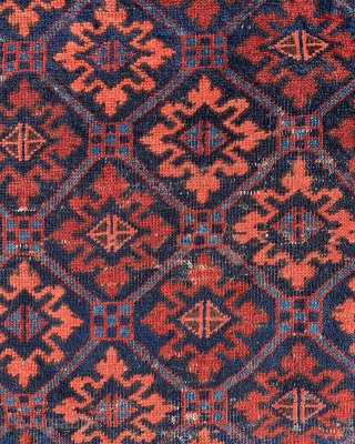beautiful antique Timuri Baluch rug ca 1880 with the softest wool and fine weave. Snowflake design , lovely natural dyes size 133 x 83 cm lite wear clean and floor ready  