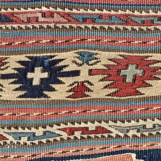 very interesting antique Shasavan bagface mixed technique kelim and sumac work.  Ca 1880.  Soft natural dyes all wool £250 only           