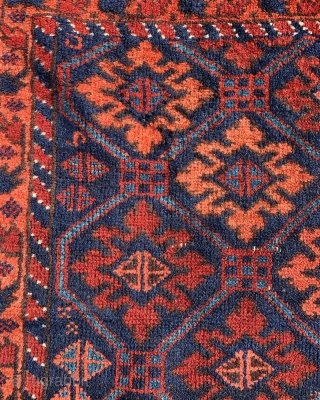 beautiful antique Timuri Baluch rug ca 1880 with the softest wool and fine weave. Snowflake design , lovely natural dyes size 133 x 83 cm lite wear clean and floor ready  