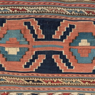 very interesting antique Shasavan bagface mixed technique kelim and sumac work.  Ca 1880.  Soft natural dyes all wool £250 only           