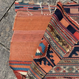 very interesting antique Shasavan bagface mixed technique kelim and sumac work.  Ca 1880.  Soft natural dyes all wool £250 only           