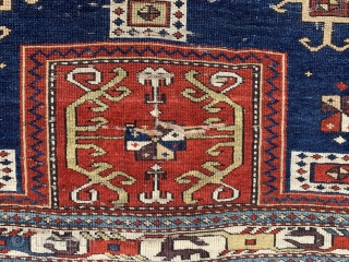 Lovely antique fachralo prayer rug dated 1864 (1277)
Finer than average with all natural dyes including a nice purple. Complete piece with some original kelim finish and selvedge remaining. Has some wear and  ...