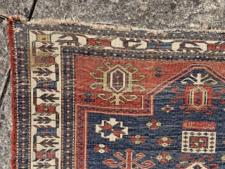 Lovely antique fachralo prayer rug dated 1864 (1277)
Finer than average with all natural dyes including a nice purple. Complete piece with some original kelim finish and selvedge remaining. Has some wear and  ...