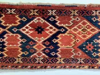 Nice antique Ersari ikat design trapping from the late 19 c size 139 x 41 cm
Kelim finish to top and bottom old faded out repairs to bottom corners and sides resulting from  ...