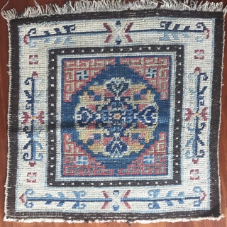 Lovely antique Tibetan square older than most with natural dyes ca 1880 or before 
Size 67 x 67 cm              