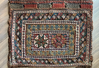  dated afshar sumac bag 1885 I like the back more than the front a wild tribal piece size 54 x 44 cm could use a clean      